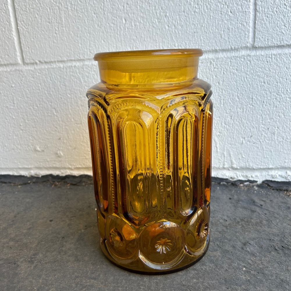 Vintage Amber Moon and Star Glass Canister Large Vase Mid Century starburst